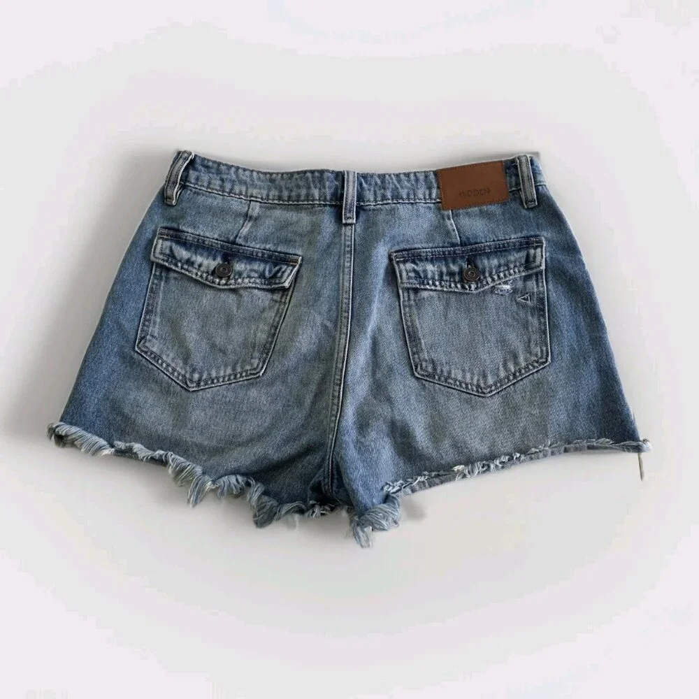 Hidden LA Shorts Women L Blue Distressed Cotton Beach Hippie Raw Hem 4182M-DK - Picture 15 of 16